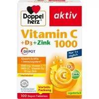 Queisser Pharma GmbH & Co. KG Doppelherz Vitamine C 1000 + D3 + Zinc Comprimés à libération prolongée pour renforcer le système immunitaire, 100 comprimés