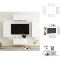 vidaXL Ensemble de meubles TV 4 pièces Blanc Matériau dérivé du bois - Meubles TV