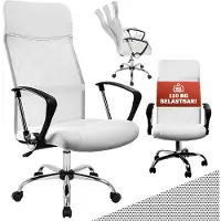 Casaria Fauteuil de bureau Blanc Pivotant Ergonomique Réglable en hauteur Fonction de basculement Chaise gaming