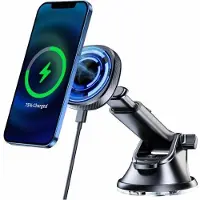 Swissten MAGNETIC CAR HOLDER WITH WIRLS CHARGER 15W DASHBOARD (compatible MagSafe) (15 W), Chargeur sans fil, Noir