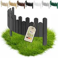 Pemicont Floranica Clôture décorative bois 100 x 15 cm, Anthracite – bord ondulé, pin, trois piquets intégrés