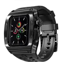 Wigento Pour Apple Watch Series 9 8 7 45 / SE 6 5 4 44 Silicone Band Metal Case Cover