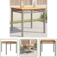 The Living Store Table de jardin Gris 80x80x75 cm Poly rotin Acacia