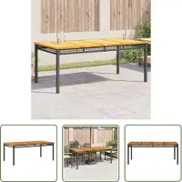 The Living Store Table de jardin , noire, 180 x 90 x 75 cm, en rotin synthétique et bois d'acacia