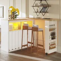 Flieks Table de bar avec plateau tournant, table de salle à manger avec Led et Usb, table de salon avec compartiments réglables, 135-205x39x100 cm