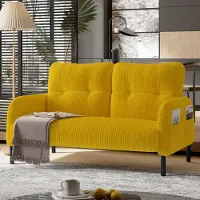 OKWISH Canapé Droit Fixe - 2 Places Dossier et Accoudoirs Coussins Velours Côtelé Jaune