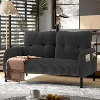 MODFU Canapé Droit Fixe - 2 Places Velours Côtelé Accoudoirs et Dossier Coussins Gris