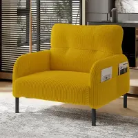 OKWISH Fauteuil Moderne - Avec Accoudoirs Poches Latérales Tissu Velours Côtelé Jaune