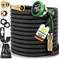 Tresko Tuyau d'arrosage flexible Premium 15 m | Tuyau d'arrosage flexible avec âme triple en latex | Tuyau flexible extensible | Tous les raccords sont en laiton de haute qualité