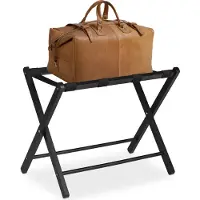 Relaxdays Porte-bagages pliable , support à bagages en bois, dimensions : 54,5 x 66 x 44 cm, tabouret porte-bagages pour l'hôtel et la maison, noir