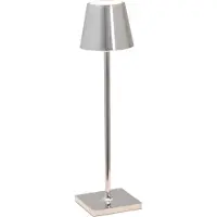 Zafferano Lampe De Table Led Poldina Pro Micro Chrome Poli, Rechargeable Et Dimmable Avec Une Autonomie Allant Jusqu'À 12 Heures
