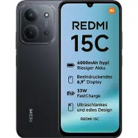 Xiaomi Redmi 15C (128 Go, Midnight Black, 6.90", Double SIM, 4G), Téléphone portable, Noir