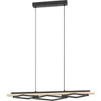 Eglo Suspension LED Boyal, luminaire suspendu pour table à manger, 3 lumières, en bois clair et métal noir, lampe pour table à manger, lumière blanc chaud