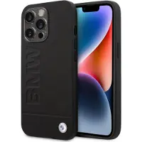 BMW Étui en cuir noir pour iPhone 14 Pro Max
