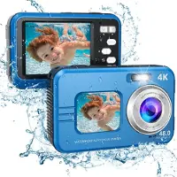 INF Caméra sous-marine étanche 48MP 4K avec zoom 16x et mise au point automatique Bleu