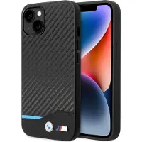BMW Étui pour iPhone 14 en cuir noir carbone