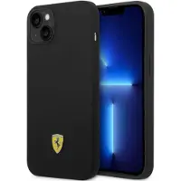 Ferrari Coque pour iPhone 14 Plus en silicone et métal noir avec logo