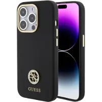 GUESS GUHCP15XM4DGPK iPhone 15 Pro Max 6.7" czarny/black hardcase Silicone Logo Strass 4G (Apple iPhone 15 Pro Max), Coque pour téléphone portable, Noir