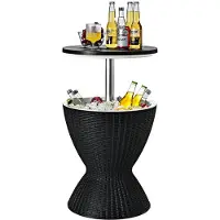Costway 3 en 1 Cool Bar, table d'appoint, refroidisseur de bière et de vin d'extérieur 30 L aspect rotin, refroidisseur de boissons avec trou d'évacuation, pour terrasse, fêtes, noir