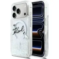 Karl Lagerfeld - Glitter MagSafe Karl Script Logo (KLHMP17L6LKSCAMT) - iPhone 17 Pro - Clear (Apple iPhone 17 Pro), Coque pour téléphone portable, Transparent