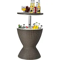 Costway Cool Bar 3 en 1, table d'appoint, glacière d'extérieur pour bière et vin de 30 L, glacière avec orifice de vidange, pour terrasse, fêtes, bord de piscine, marron