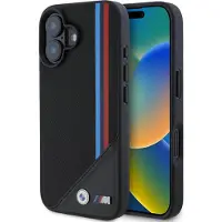 BMW Coque MagSafe à rayures tricolores en maille pour iPhone 16