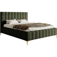Selsey Szejlo - Lit Tapissé avec Sommier à Lattes et Coffre de Lit, Housse Chenille Vert Olive, 140 cm
