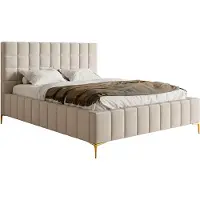 Selsey Szejlo - Lit rembourré avec sommier à lattes et coffre de lit, housse chenille en beige gris, 180 cm
