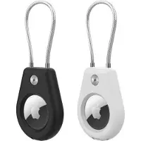 Hurtel Étui Apple Airtag avec câble en acier - Noir + Blanc (2 pièces)