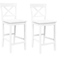 Syfax Tabourets de bar (lot de 2) en bois massif blanc et caoutchouc