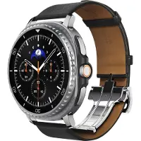 Spigen - Enzo - Samsung Galaxy Watch8 40mm/Watch8 44mm/Watch8 Classic, Genuine Goat Leather - Black (Cuir naturel, Cuir véritable, cuir Zermatt, Métallique), Sangles de montre, Noir
