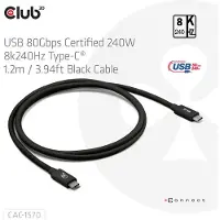 Club 3D Club3d CLUB3D USB 80Gbps Certified 240W 8K240Hz Type-C 1.2m / 3.94ft Black Cable