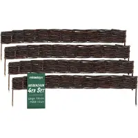 Relaxdays Bordures de parterre , en osier, lot de 4, H x L : 10 x 100 cm, à enfoncer, pour parterres et pelouses, bordures de parterre basses, marron