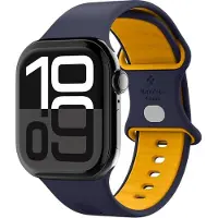 Spigen - Nano Pop - Apple Watch 1/2/3/4/5/6/7/8/9/10/SE/SE 2 (38/40/41/42mm) - Blueberry Navy (42 mm, Aluminium, Plastique, Silicone), Sangles de montre, Bleu, Orange