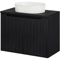 En.casa Plan de toilette 'Skelbolu' avec lavabo ovale en céramique et 2 portes rainurées 80 x 71 x 40 cm noir