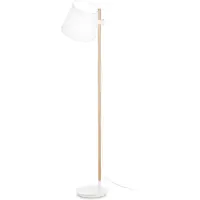 Ideal Lux AXEL PT1 Lampadaire avec douille E27 Structure blanche Tige en bois naturel Tête de lampe réglable en hauteur