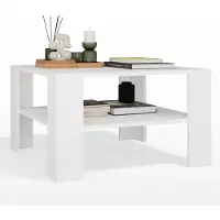 Top E Shop Table basse avec étagère sous la table Banc de salon BLANC CARRÉ