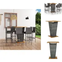 vidaXL Ensemble bar de jardin 9 pièces avec coussins Poly rotin gris - Ensemble de meubles de jardin