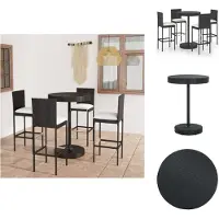 vidaXL Ensemble bar de jardin 5 pièces avec coussins Poly rotin noir - Ensemble de meubles de jardin