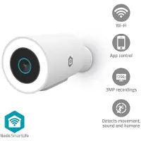 Nedis Caméra de sécurité Wi-Fi extérieure, 3 MP HD, vision nocturne, IP65
