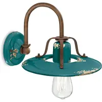 FERROLUCE Applique Vintage Country Ferro E Ceramica Verde 1 Luce E27 25Cm