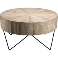 Macabane CLARA - Table basse nature ronde Teck pieds épingles scandi CLARA
