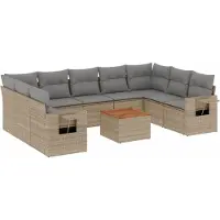 vidaXL Ensemble de salon de jardin 10 pièces avec coussins Beige Poly Rattan