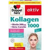Queisser Pharma GmbH & Co. KG Doppelherz Aktiv Collagène 1000 + Biotine + Bêta-carotène, comprimés pour la peau et les tissus conjonctifs, 100 comprimés
