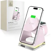 Tech-Protect Qi15W-A43 3In1 Magnetic Magsafe Wireless Charger Baby Pink