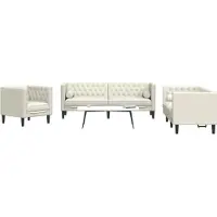 vidaXL Ensemble de 3 canapés Chesterfield avec traversins Crème Velours