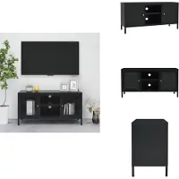 vidaXL Meuble TV noir 105 x 35 x 52 cm en acier et verre - Meuble TV