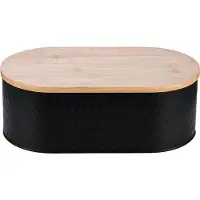 Relaxdays Brotkasten mit Schneidebrett, Stockage du pain, Noir, Marron