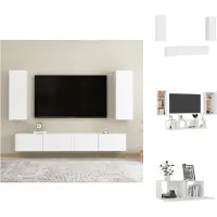 vidaXL Ensemble de meubles TV 4 pièces Blanc Matériau dérivé du bois - Meubles TV