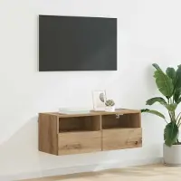 Prolenta Meuble TV mural exclusif - Dimensions : 80 x 30 x 30 cm - Fabriqué en bois stratifié imitation chêne artisanal